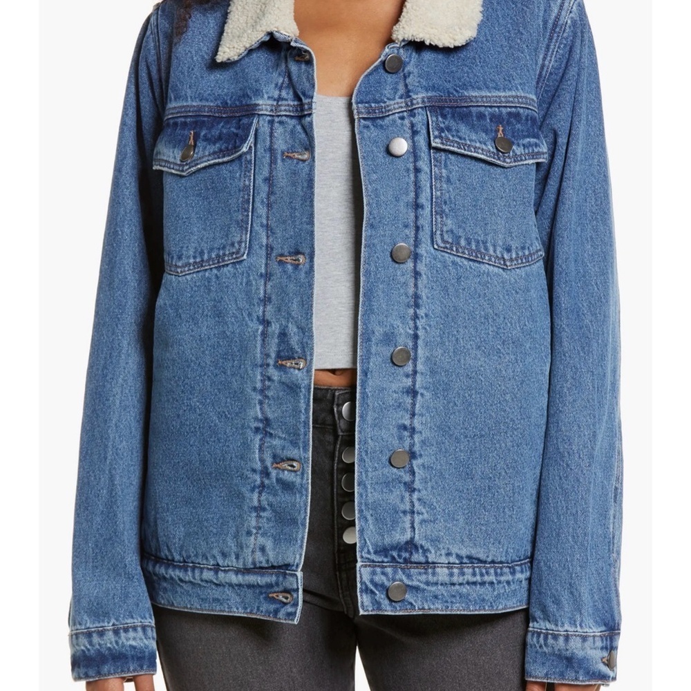 BP. Denim Oversized Trucker Jacket with Faux Shearling Collar Size XS (Women’s) - Picture 9 of 11